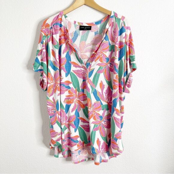 Lane Bryant Top Floral Relaxed Gauze Notch Neck Shirt Multi Color 22/24 - Picture 2 of 5